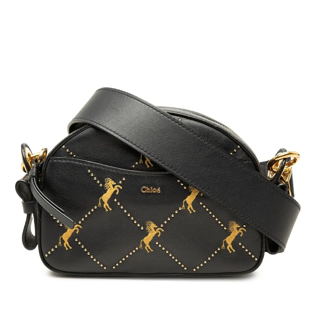 Chloé Studded Calfskin Embroidered Little Horses Crossbody Black Leather Very good - Front View
