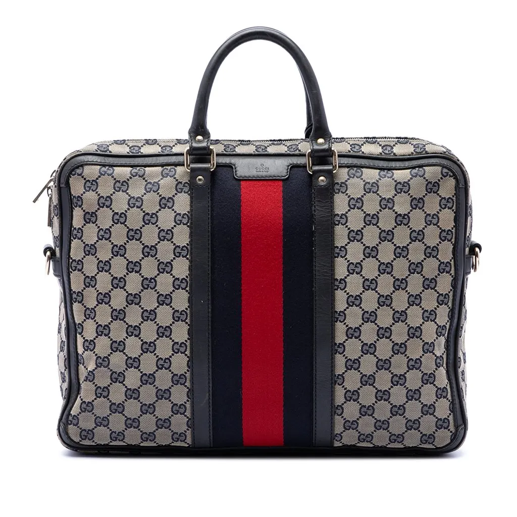 Gucci GG Canvas Web Briefcase Beige Very good - Front View