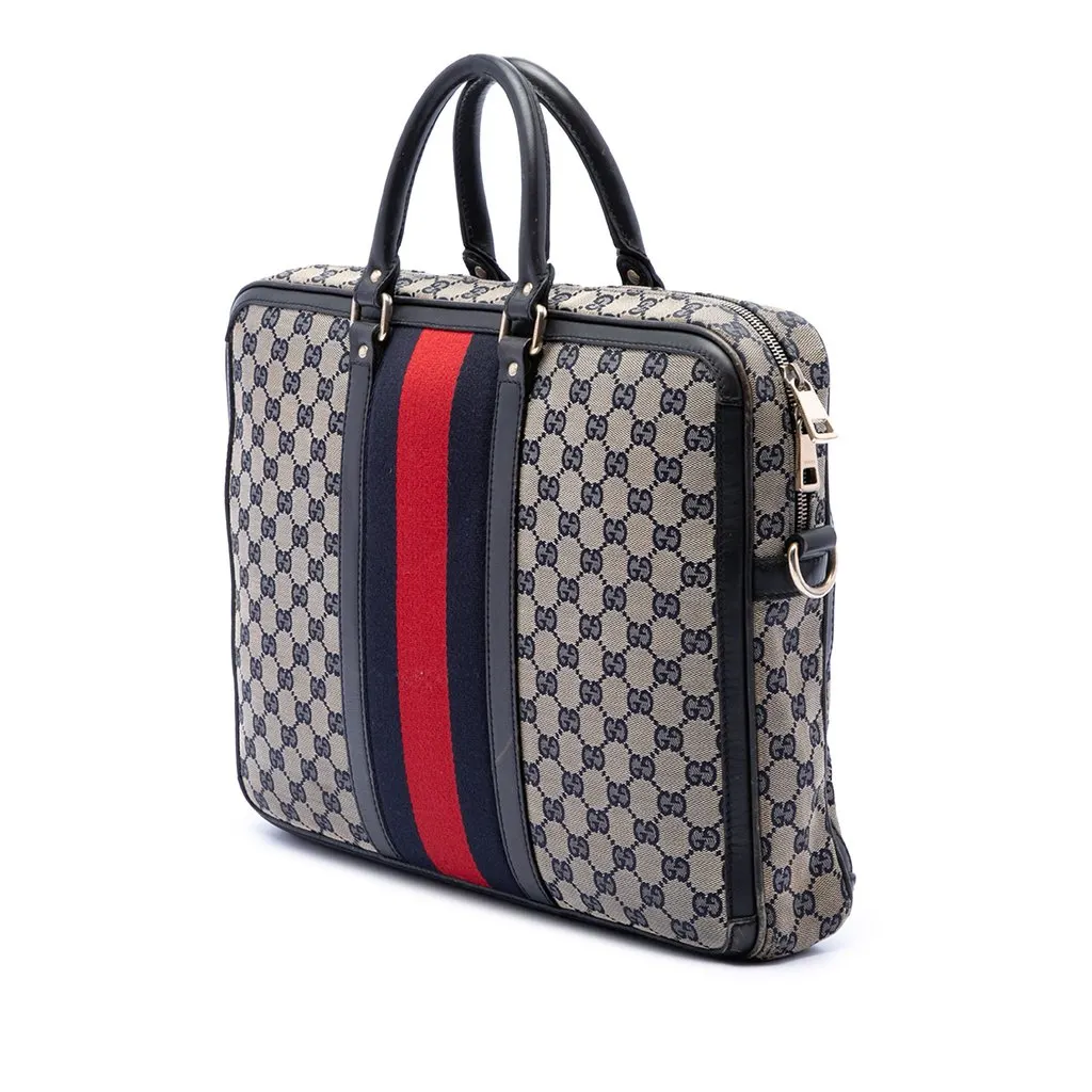 Gucci GG Canvas Web Briefcase Beige Very good - Back View