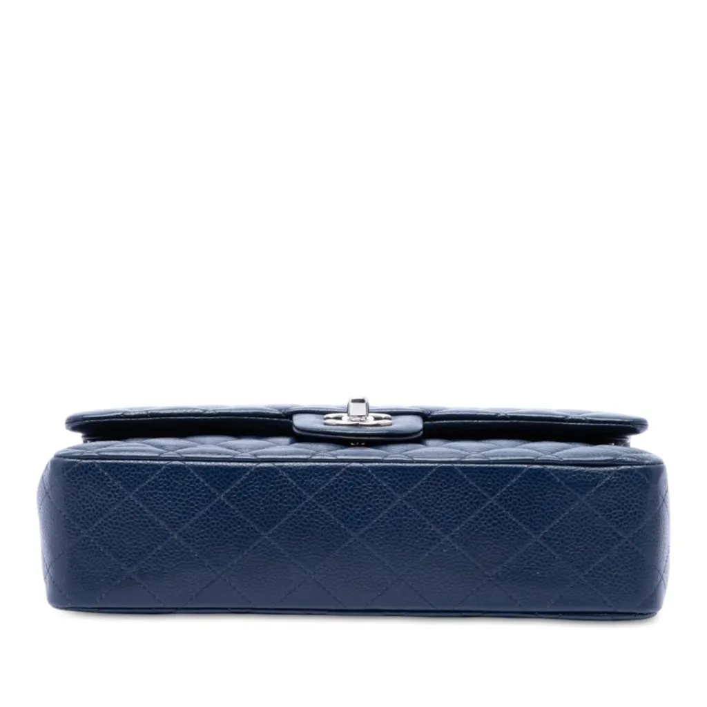 Chanel Medium Classic Caviar Double Flap Blue Leather Very good - Inside View