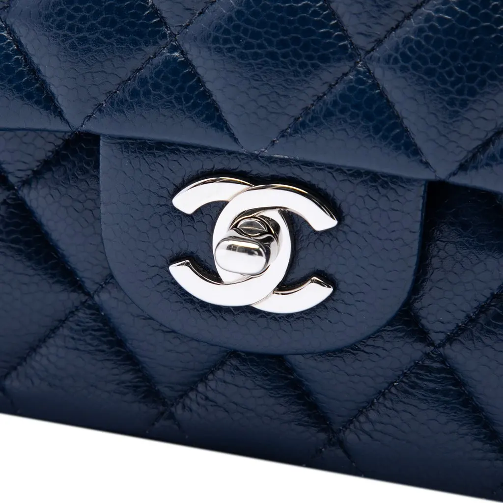 Chanel Medium Classic Caviar Double Flap Blue Leather Very good - Box View