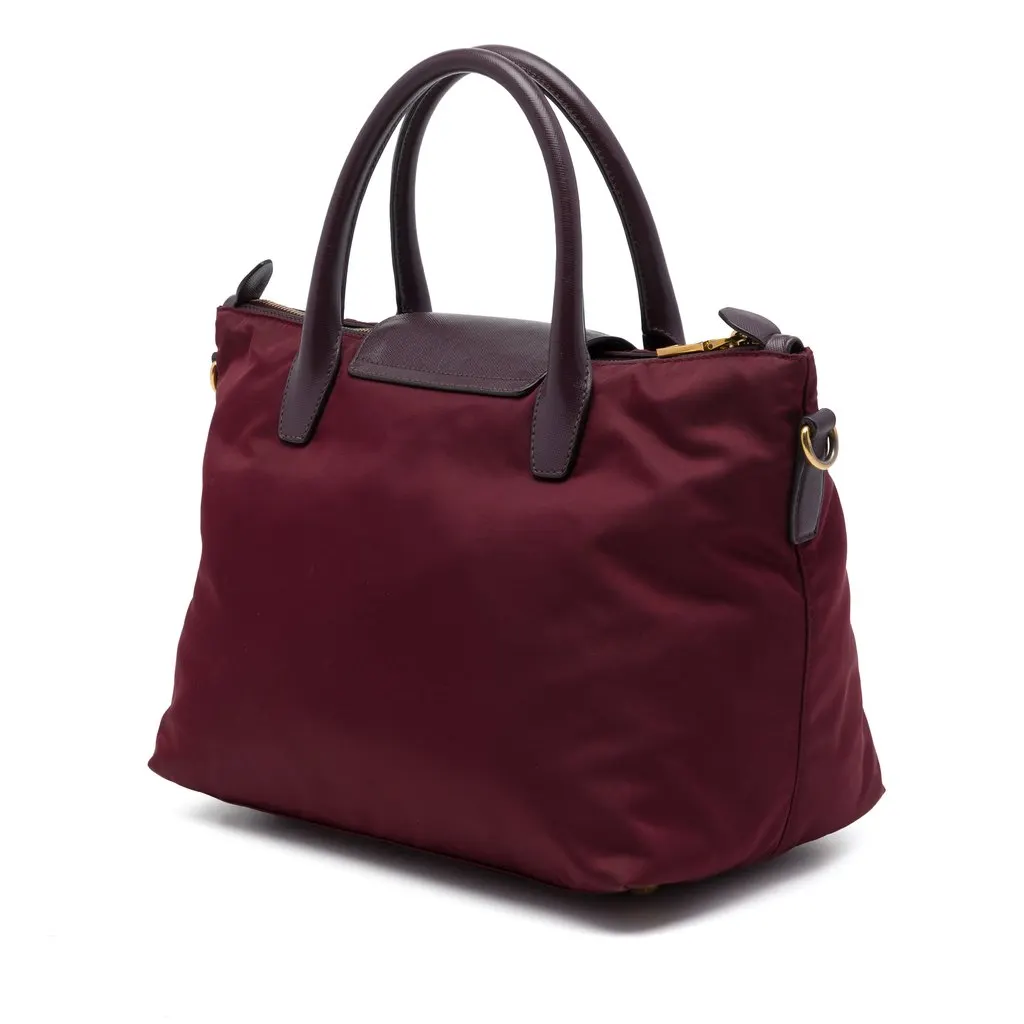 Prada Saffiano Trimmed Tessuto Satchel Red Polyamide Good - Back View