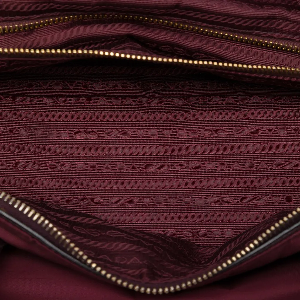 Prada Saffiano Trimmed Tessuto Satchel Red Polyamide Good - Model View