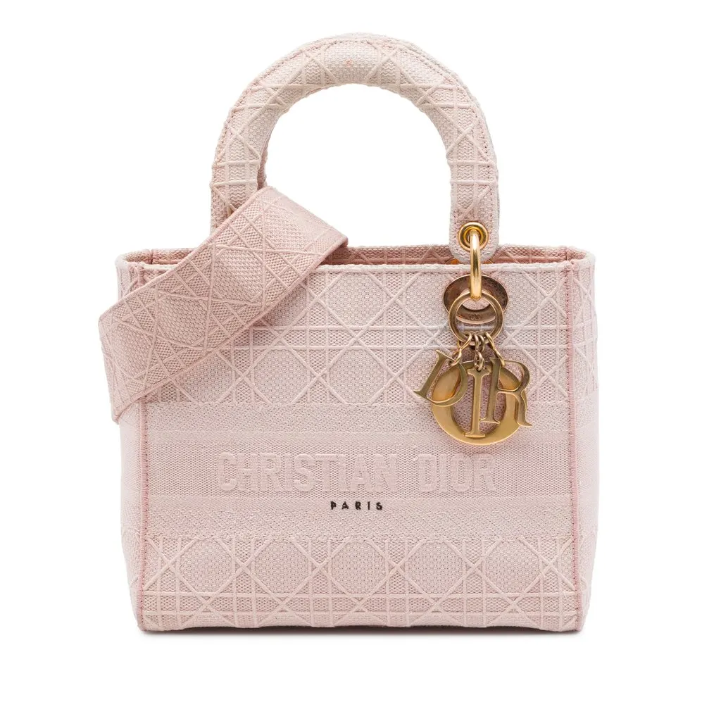 Dior Medium Embroidered Canvas Cannage Lady D Lite Pink Very good - Front View