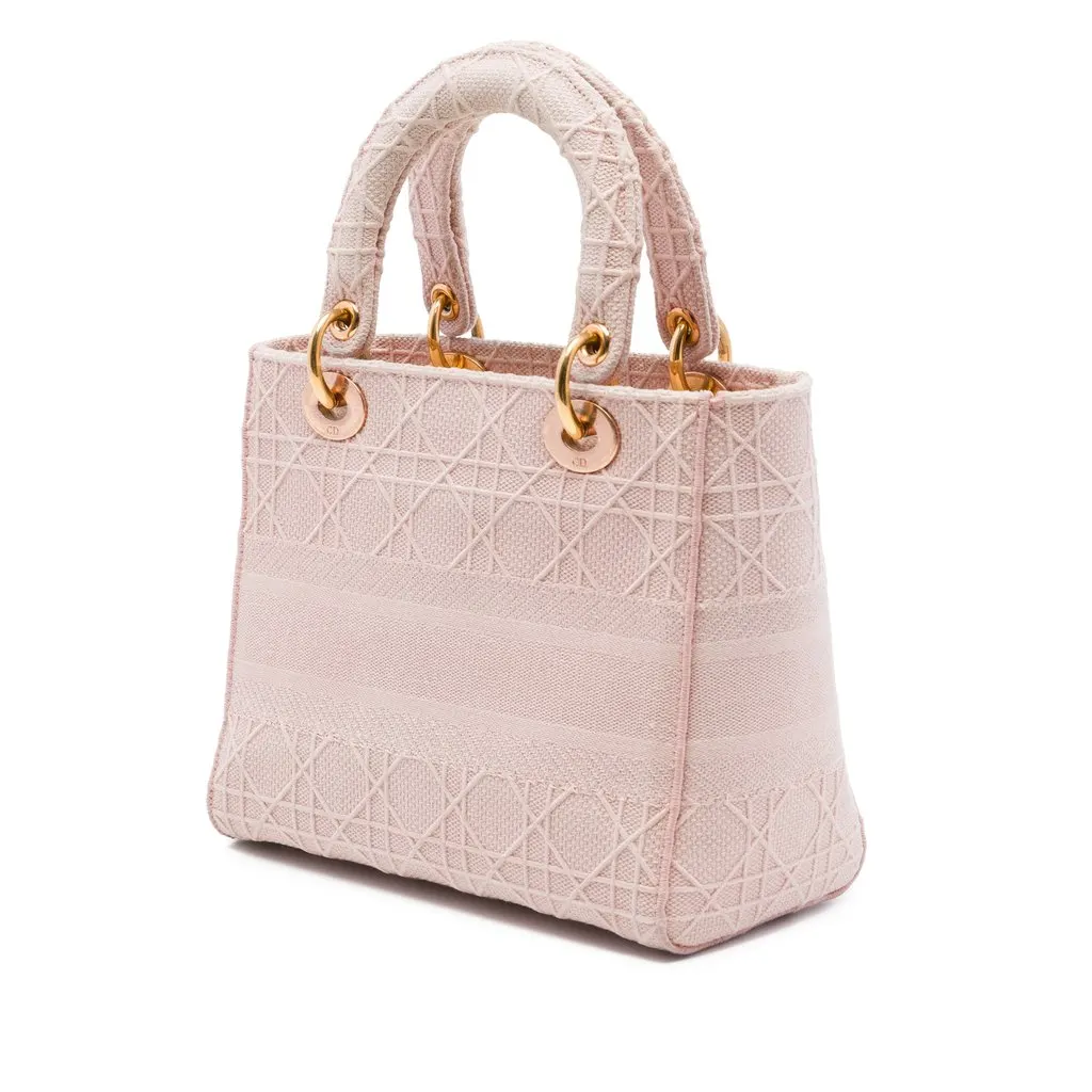 Dior Medium Embroidered Canvas Cannage Lady D Lite Pink Very good - Back View