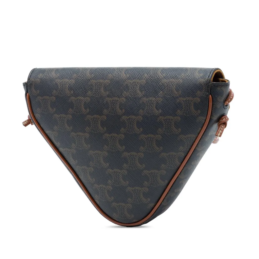 Celine Triomphe Coated Canvas Logo Triangle Crossbody Brown Very good - Back View