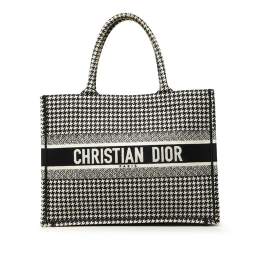 Dior Medium Canvas Houndstooth Embroidered Book Tote