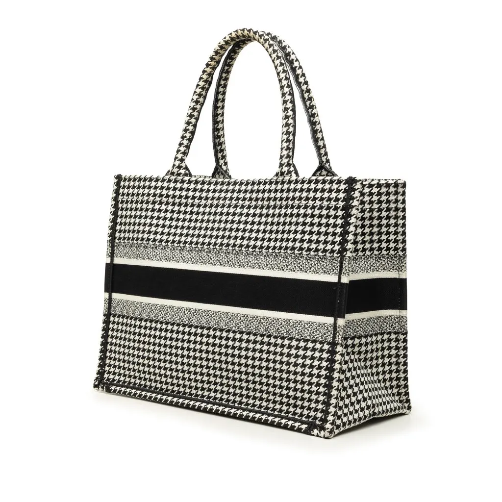 Dior Medium Canvas Houndstooth Embroidered Book Tote Black Canvas Very good - Back View
