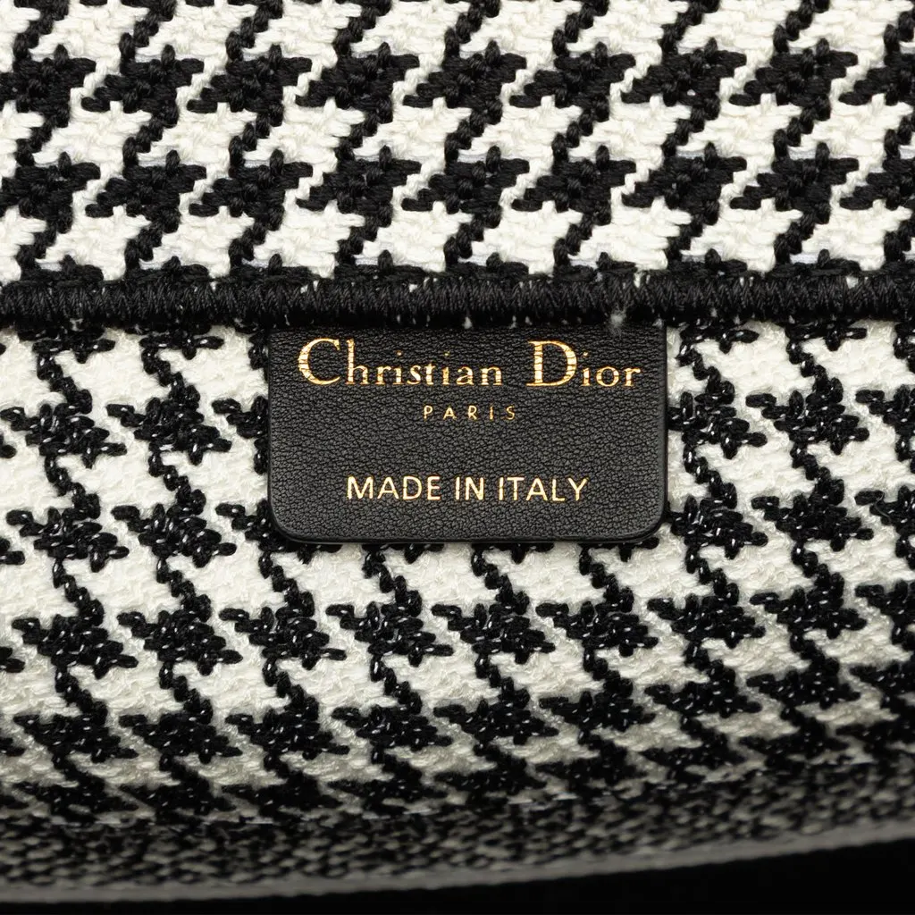 Dior Medium Canvas Houndstooth Embroidered Book Tote Black Canvas Very good - Box View