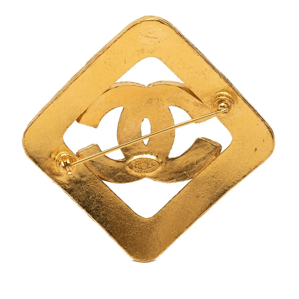 Chanel CC Gold Plated Rhombus Diamond Brooch Gold Metal Very good - Back View