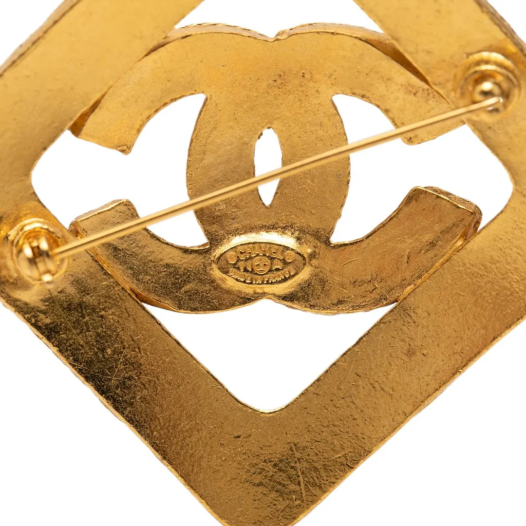 Chanel CC Gold Plated Rhombus Diamond Brooch Gold Metal Very good - Inside View