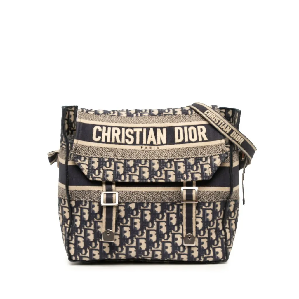 Dior Medium Oblique Embroidered Canvas Diorcamp Messenger Bag Blue Canvas Very good - Front View