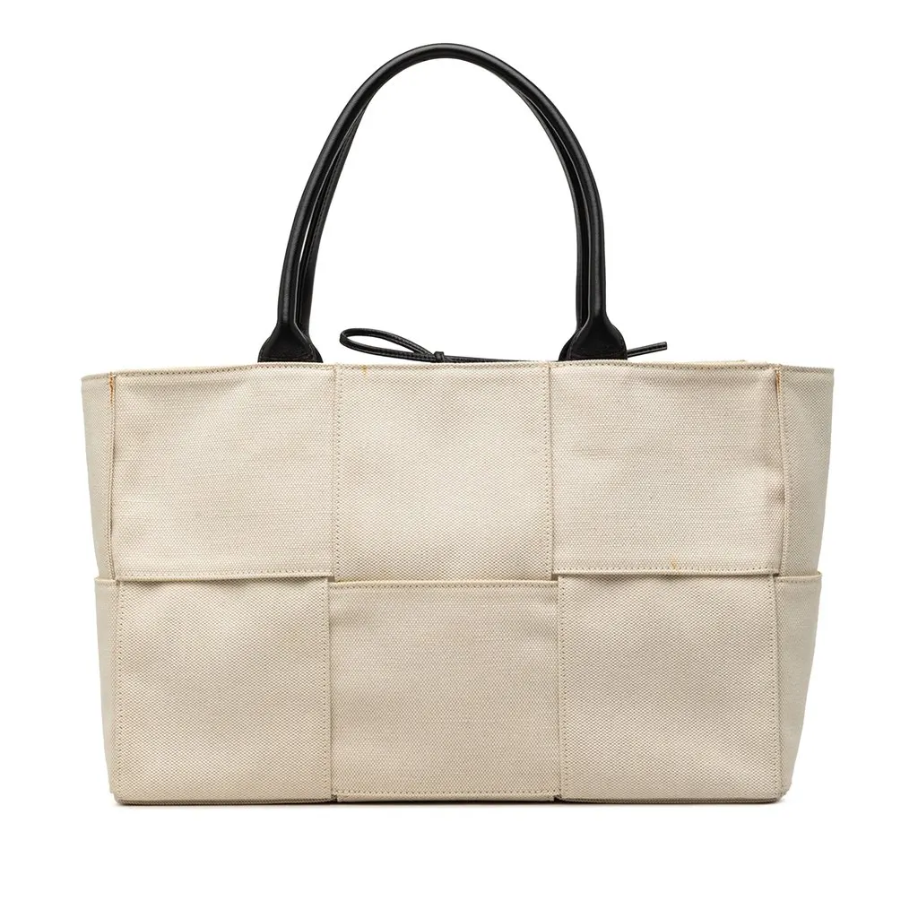 Bottega Veneta Medium Canvas Maxi Intrecciato Arco Tote White Very good - Front View