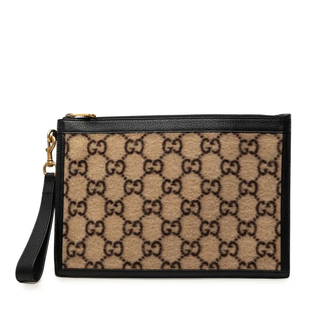 Gucci GG Wool Clutch Beige Very good - Front View