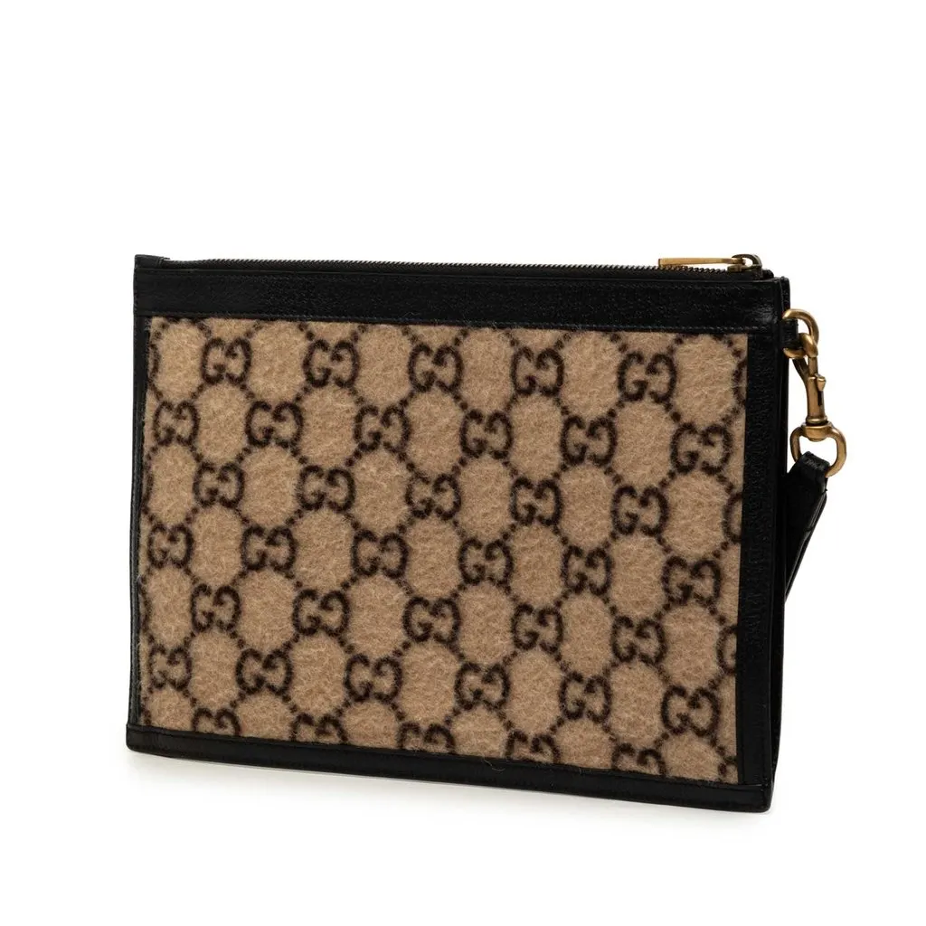 Gucci GG Wool Clutch Beige Very good - Back View