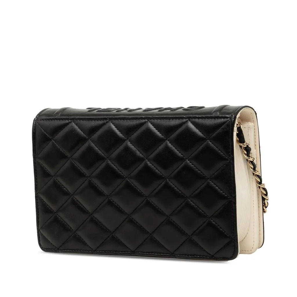 Chanel Quilted Lambskin Book Wallet On Chain Black Leather Good - Back View