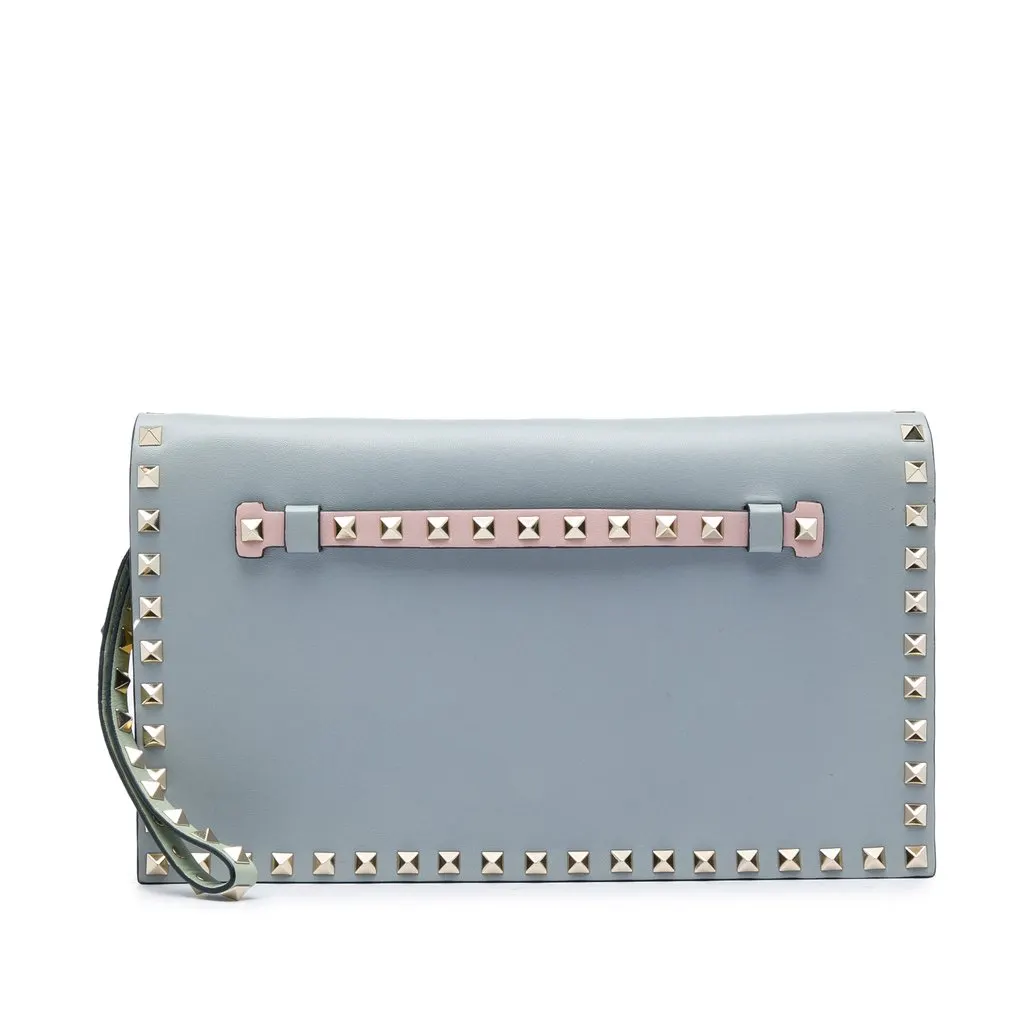 Valentino Nappa Watercolor Rockstud Wristlet Clutch Blue Leather Very good - Front View