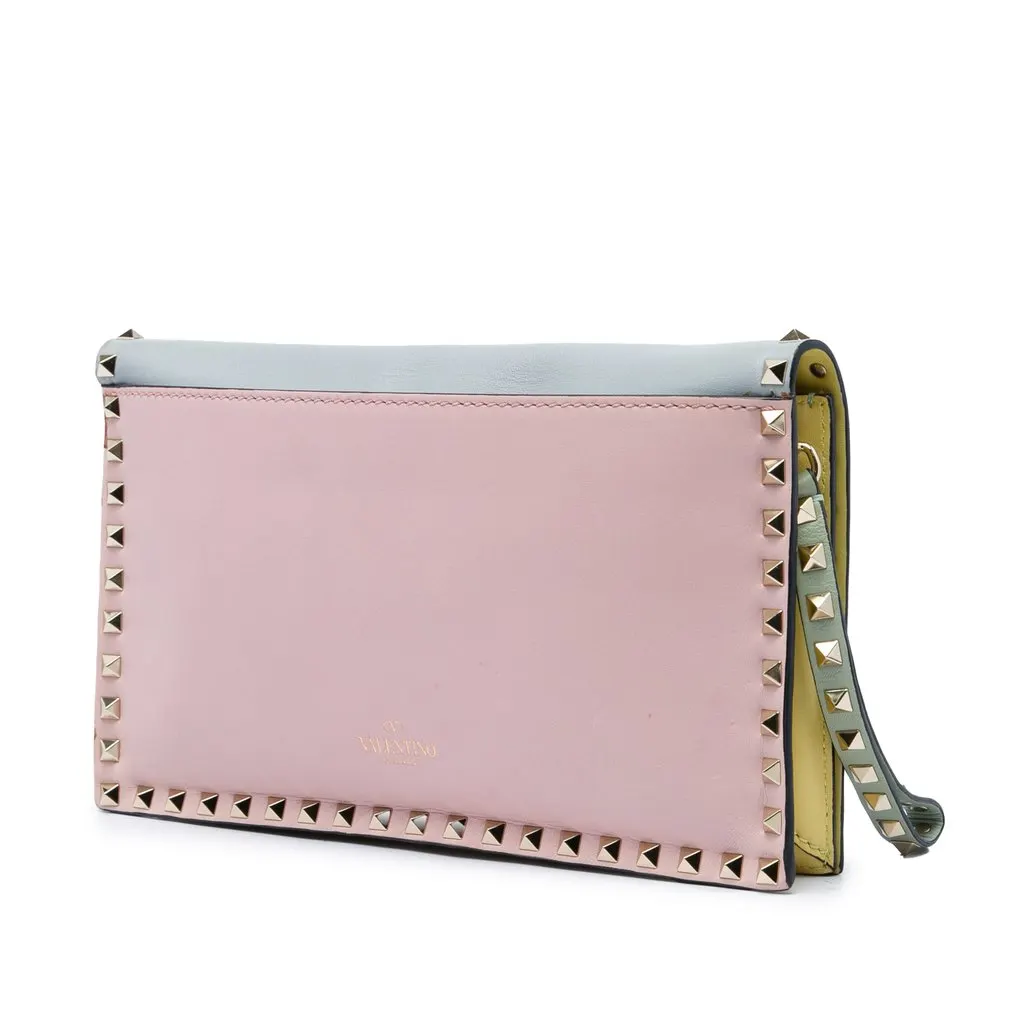 Valentino Nappa Watercolor Rockstud Wristlet Clutch Blue Leather Very good - Back View