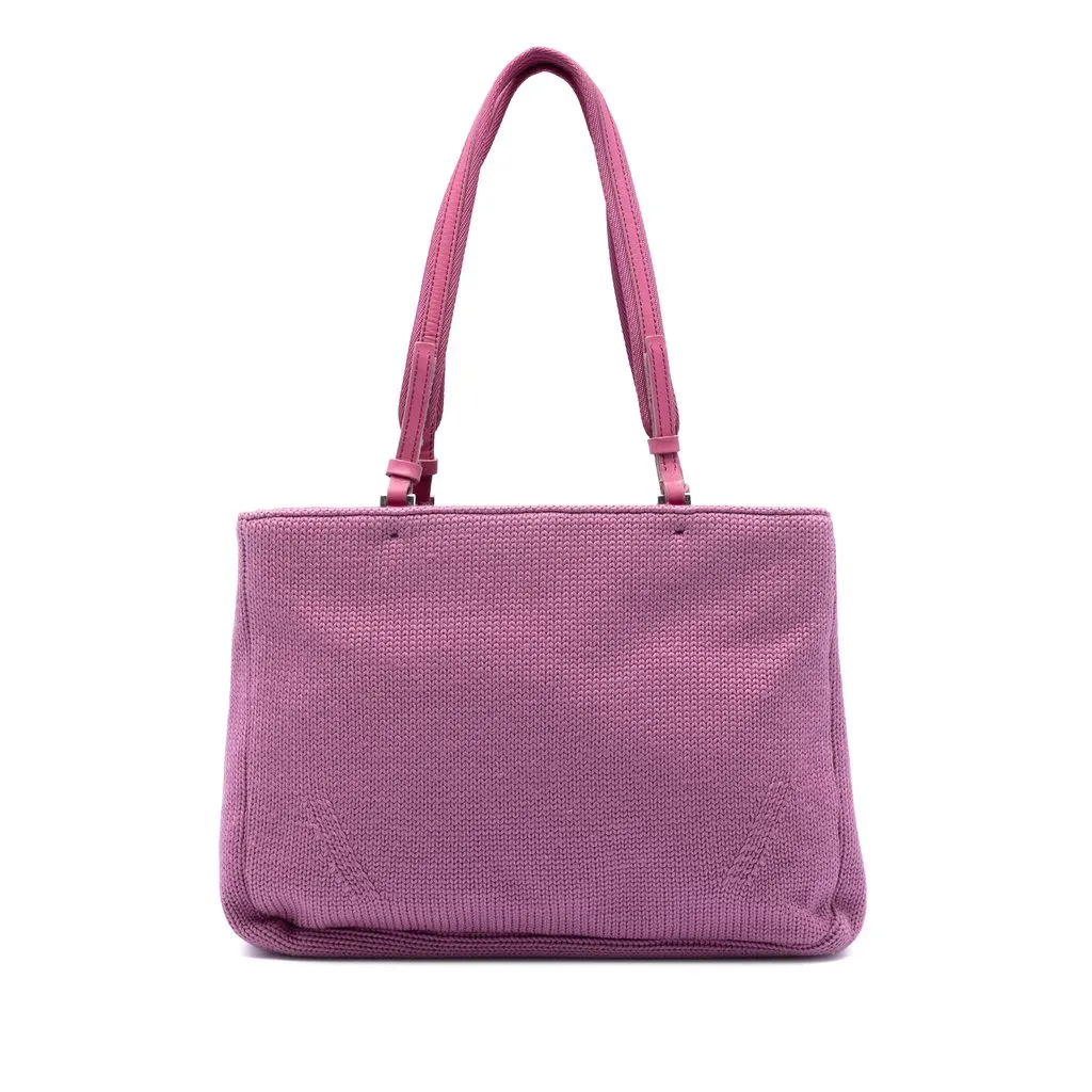 Prada Knitted Wool Tote Pink Very good - Front View