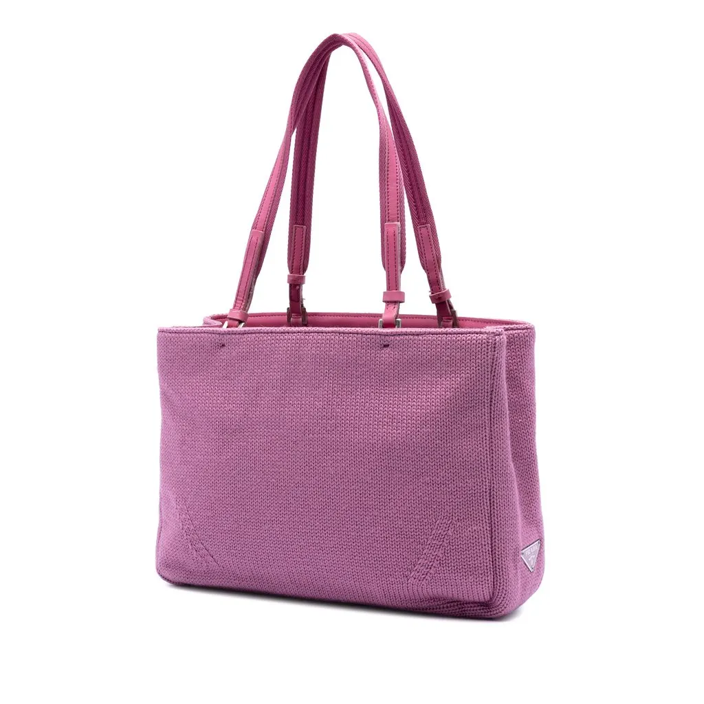 Prada Knitted Wool Tote Pink Very good - Back View