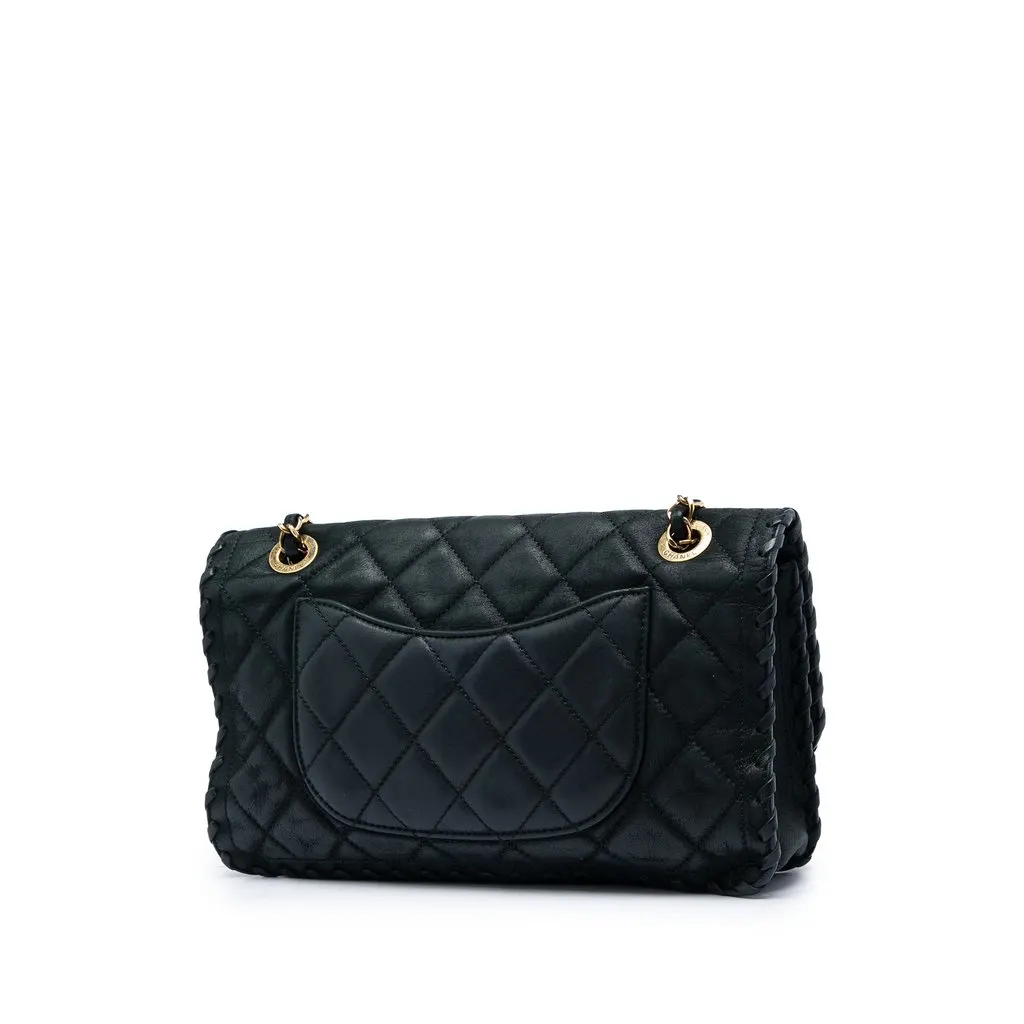 Chanel Medium Quilted Iridescent Calfskin Happy Stitch Flap Black Leather Very good - Back View