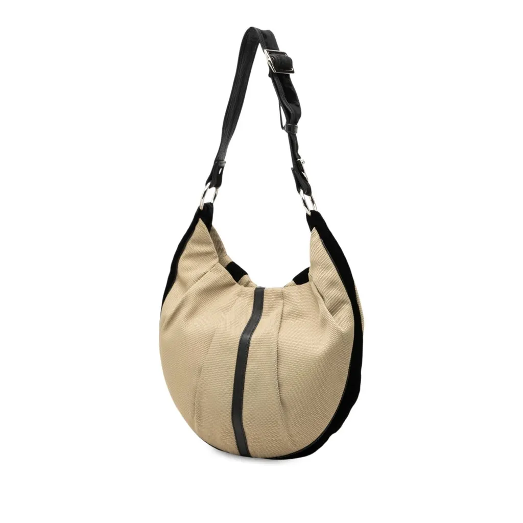 Saint Laurent Canvas and Velvet Rive Gauche Pleated Hobo Beige Very good - Back View
