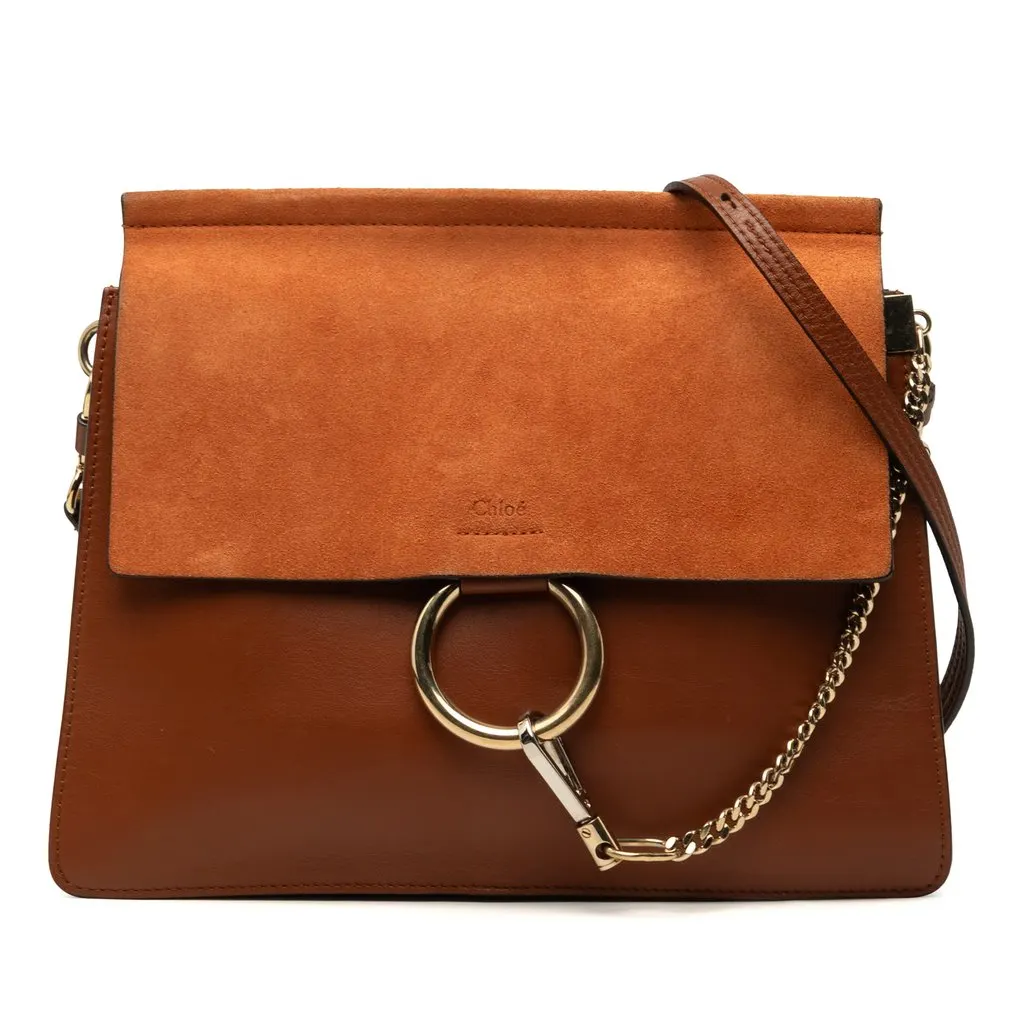 Chloé Medium Calfskin and Suede Faye Crossbody Brown Leather Very good - Front View