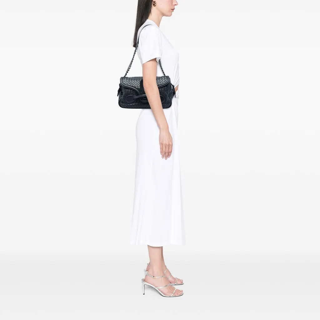 Bottega Veneta Nappa Intrecciato Rialto Shoulder Bag Black Leather Very good - Box View
