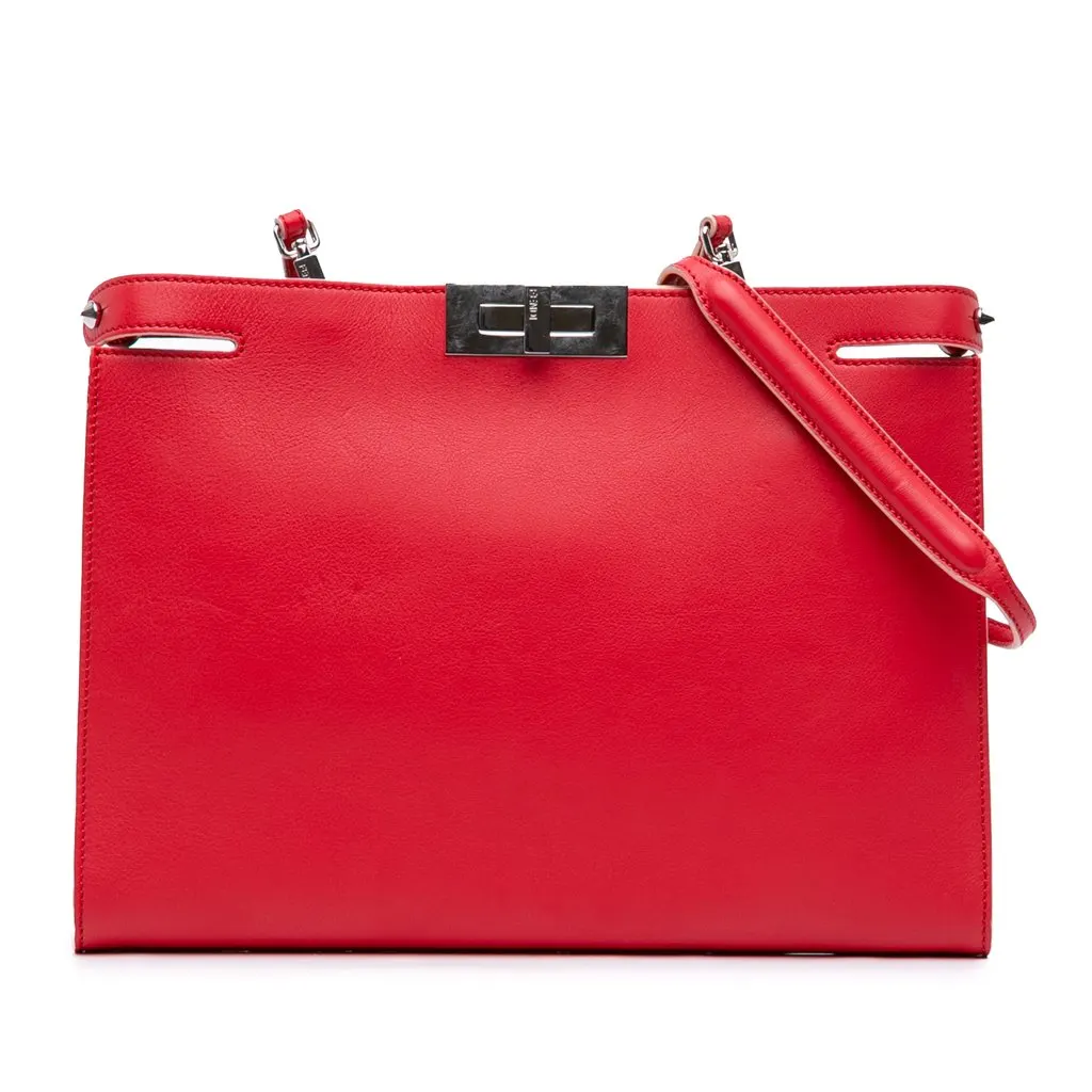Fendi Leather Peekaboo Clutch Crossbody Red Leather Very good - Front View