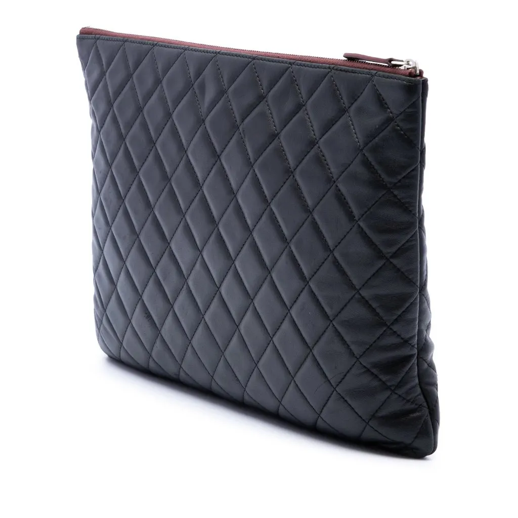 Chanel Large Quilted Lambskin O Case Clutch Black Leather Very good - Back View