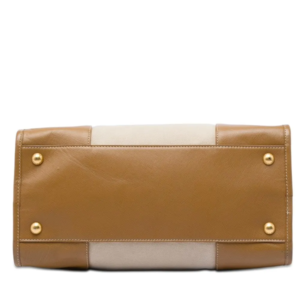 Prada Saffiano Trimmed Canvas Canapa Satchel Beige Good - Inside View