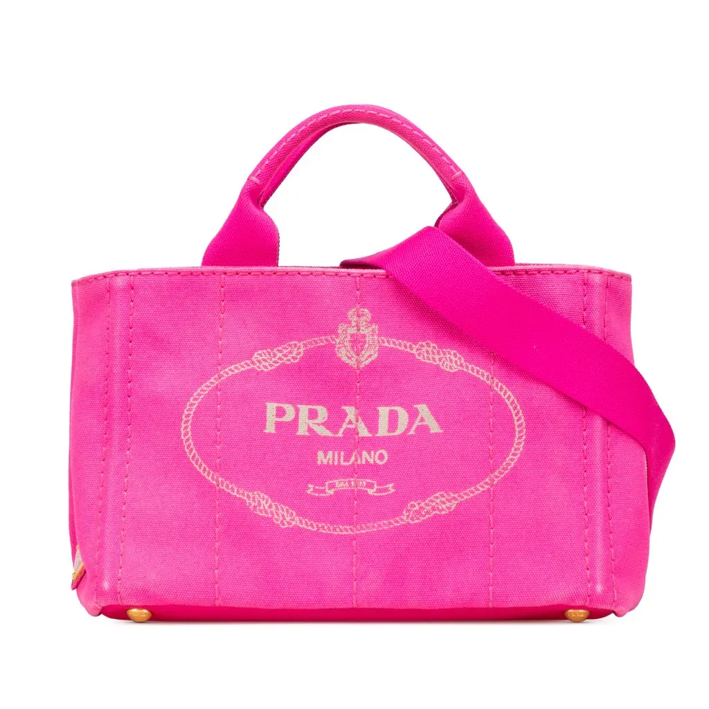 Prada Small Canvas Canapa Logo Satchel Pink Very good - Front View