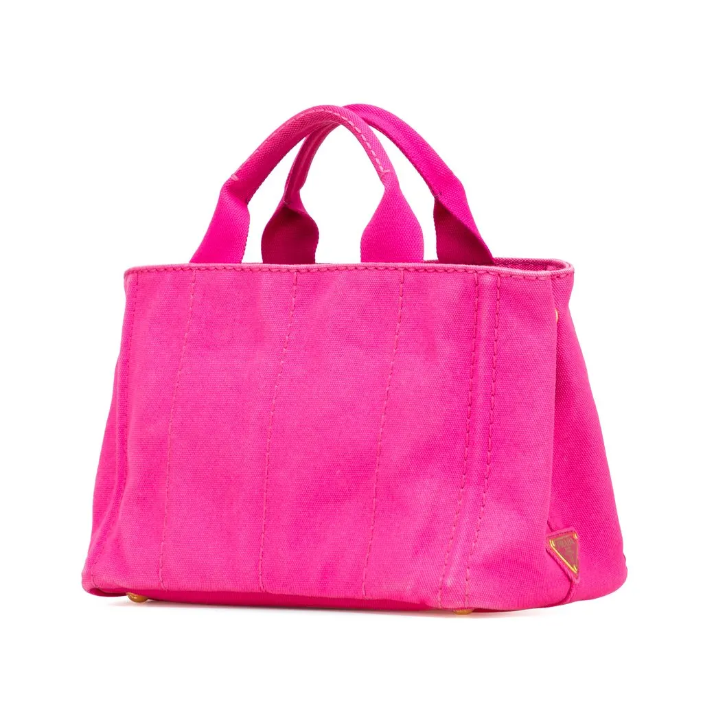 Prada Small Canvas Canapa Logo Satchel Pink Very good - Back View