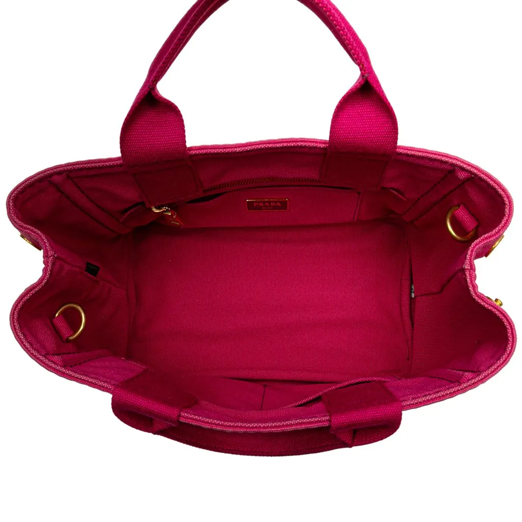 Prada Small Canvas Canapa Logo Satchel Pink Very good - Model View