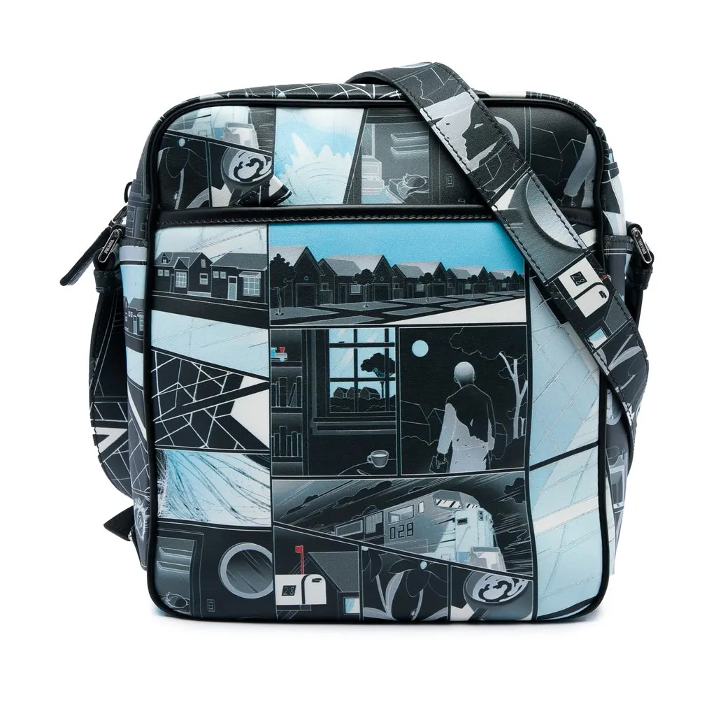 Prada James Jean Vitello Comic Print Messenger Bag Black Leather Very good - Front View