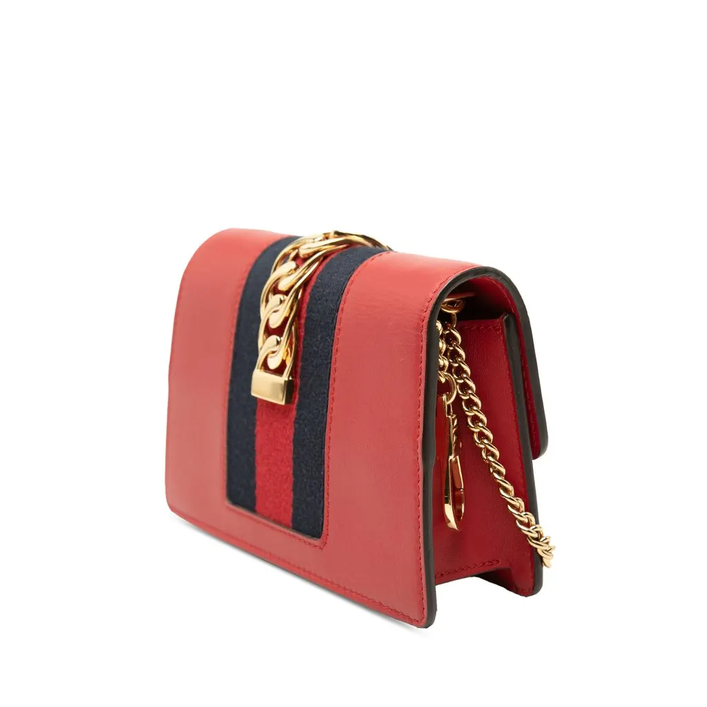 Gucci Super Mini Calfskin Sylvie Chain Crossbody Red Leather Very good - Back View