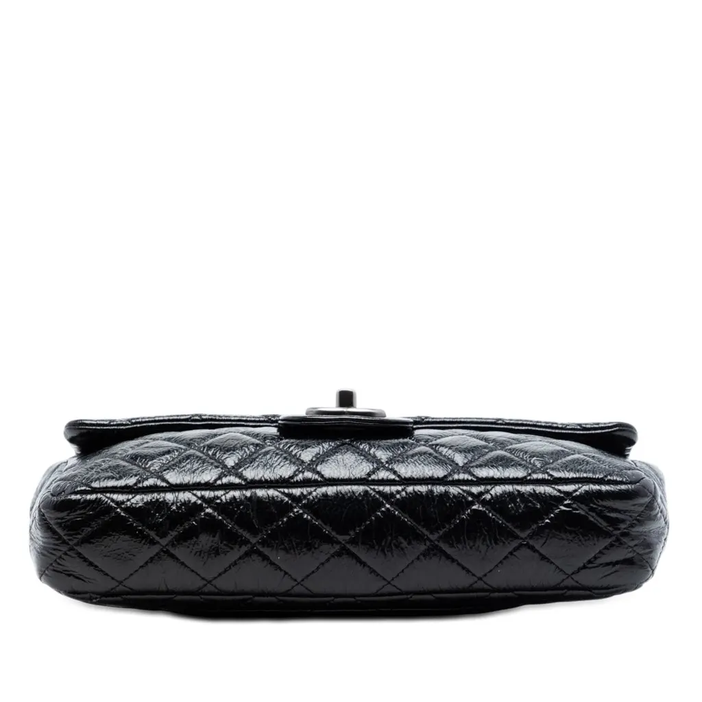 Chanel Quilted Crinkled Patent East West Single Flap Black Leather Good - Inside View