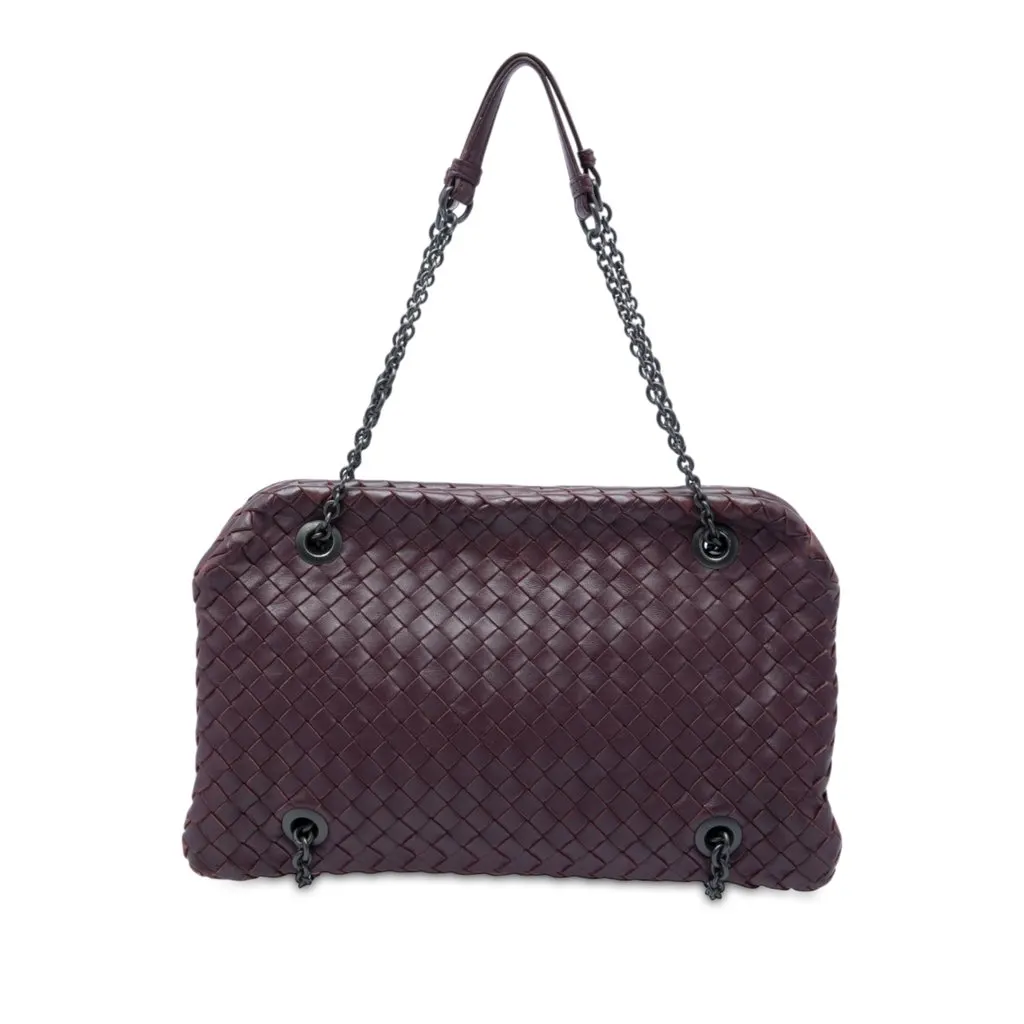 Bottega Veneta Nappa Intrecciato Duo Shoulder Bag Purple Leather Good - Front View