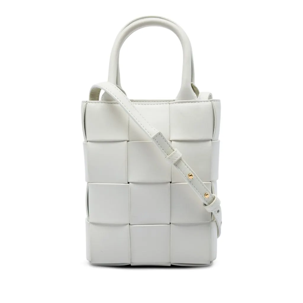 Bottega Veneta Mini Maxi Nappa Intrecciato North South Casette Tote White Leather Very good - Front View