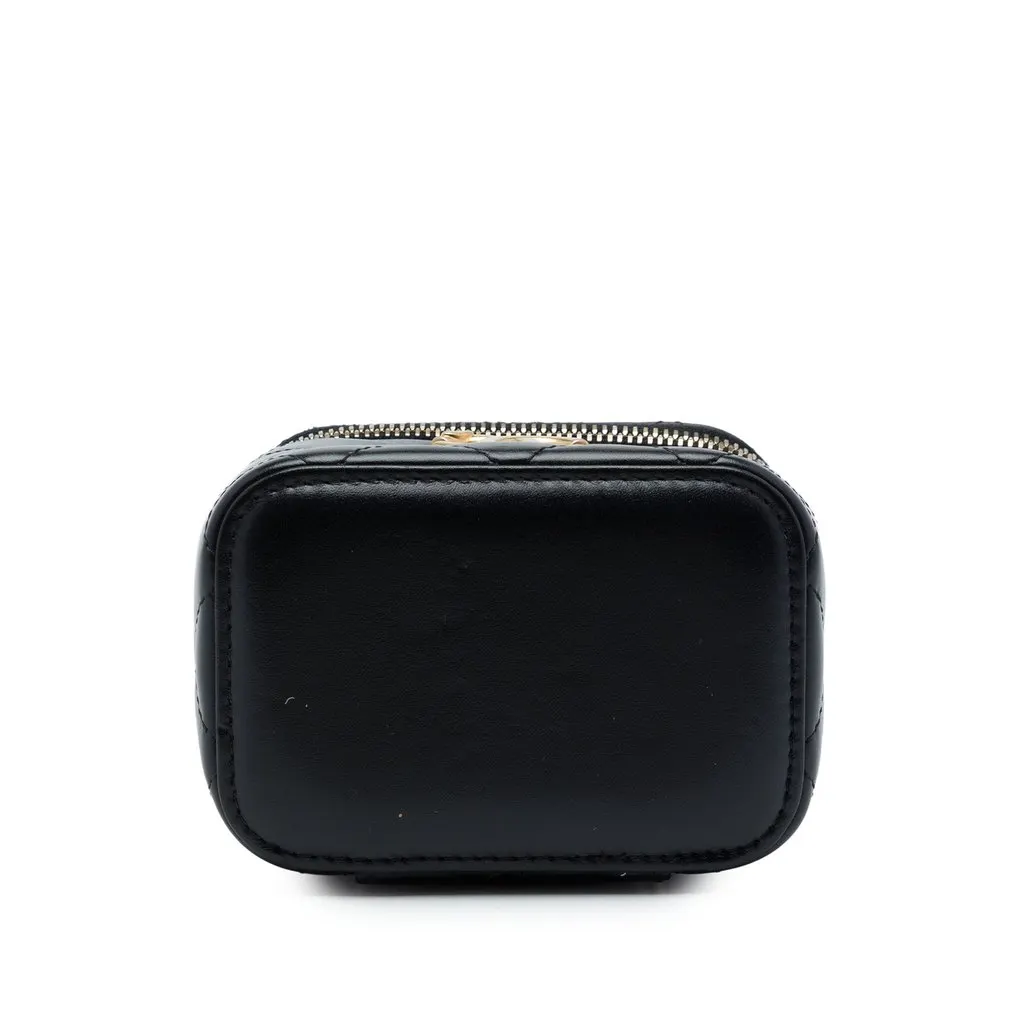 Chanel Mini CC Quilted Lambskin Pearl Crush Vanity Case With Chain Black Leather Very good - Inside View