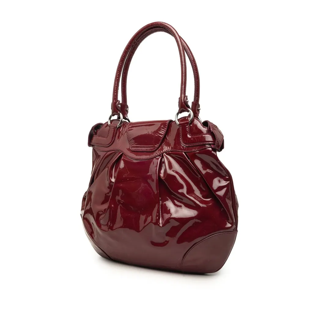 Salvatore Ferragamo Patent Gancini Marisa Handbag Red Leather Good - Back View