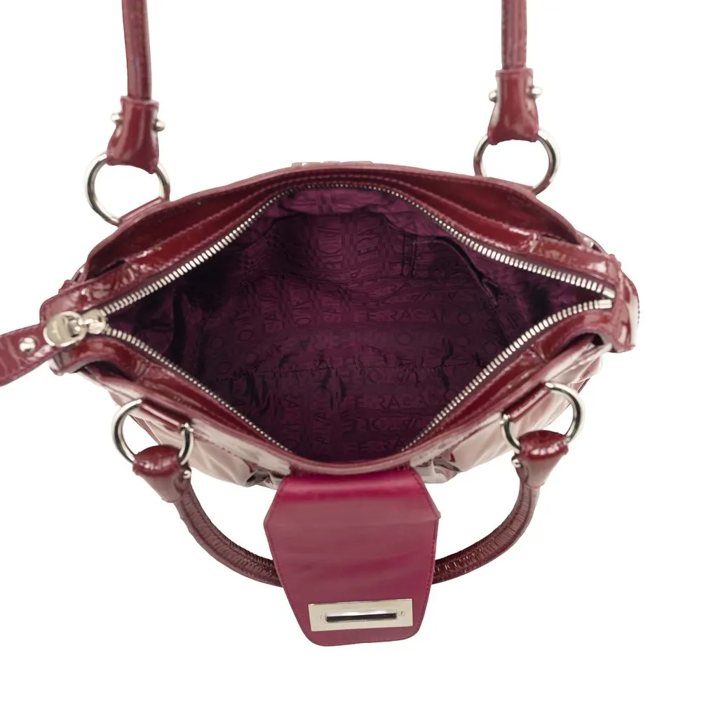 Salvatore Ferragamo Patent Gancini Marisa Handbag Red Leather Good - Model View