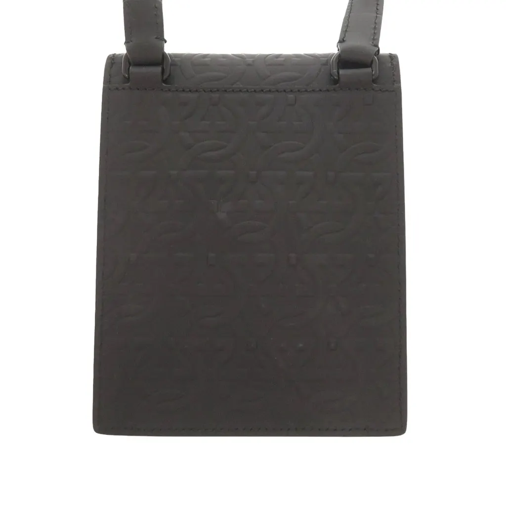 Salvatore Ferragamo Gancini Embossed Leather Phone Pouch Crossbody Black Leather Very good - Back View