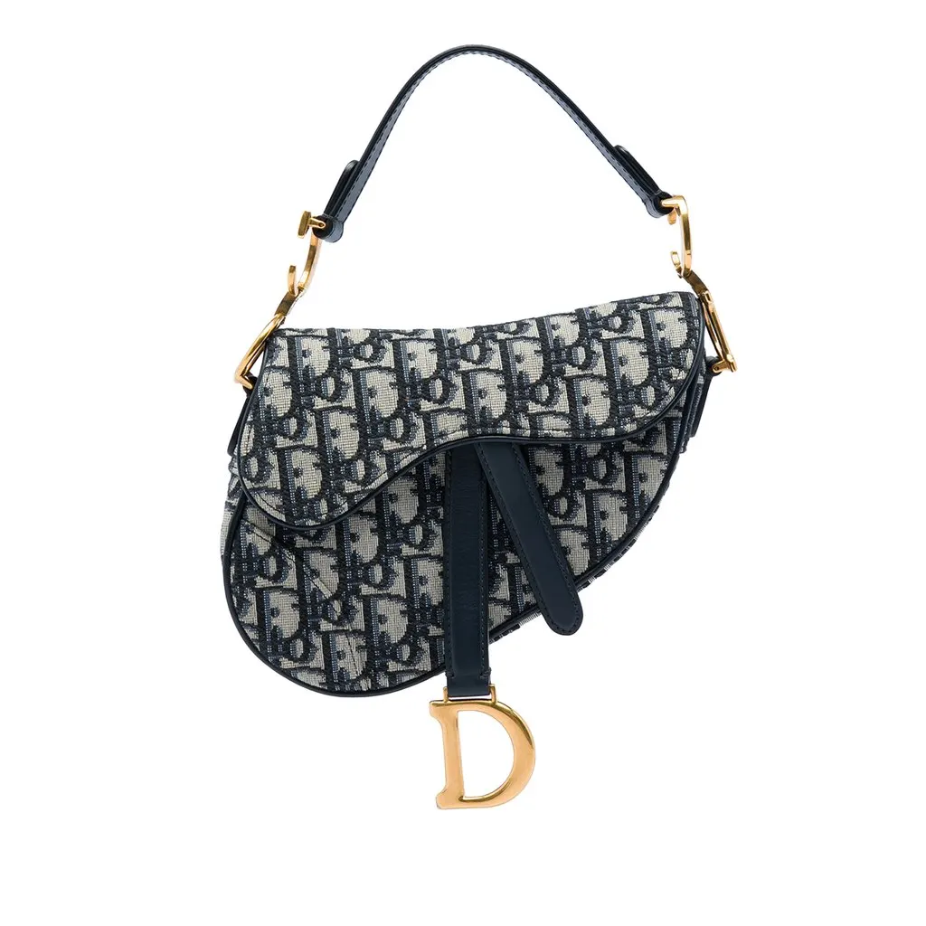 Dior Mini Oblique Canvas Saddle Bag Blue Canvas Very good - Front View