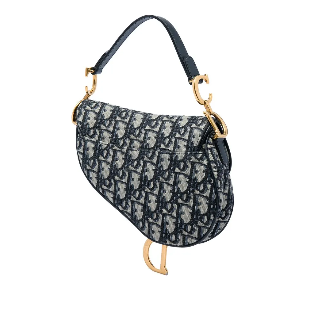 Dior Mini Oblique Canvas Saddle Bag Blue Canvas Very good - Back View