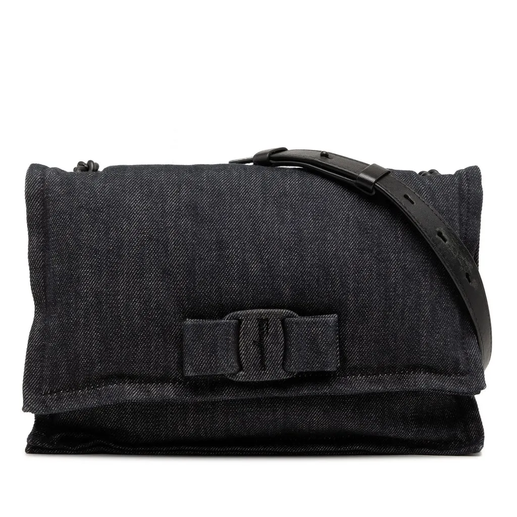 Salvatore Ferragamo Small Denim Viva Bow Shoulder Bag Black Very good - Front View