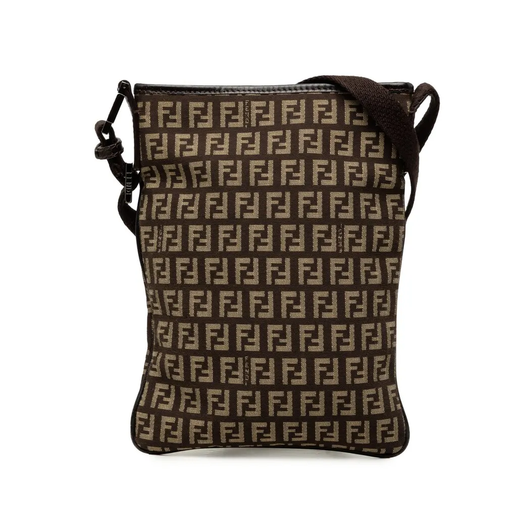 Fendi Zucchino Canvas Crossbody Brown Very good - Front View