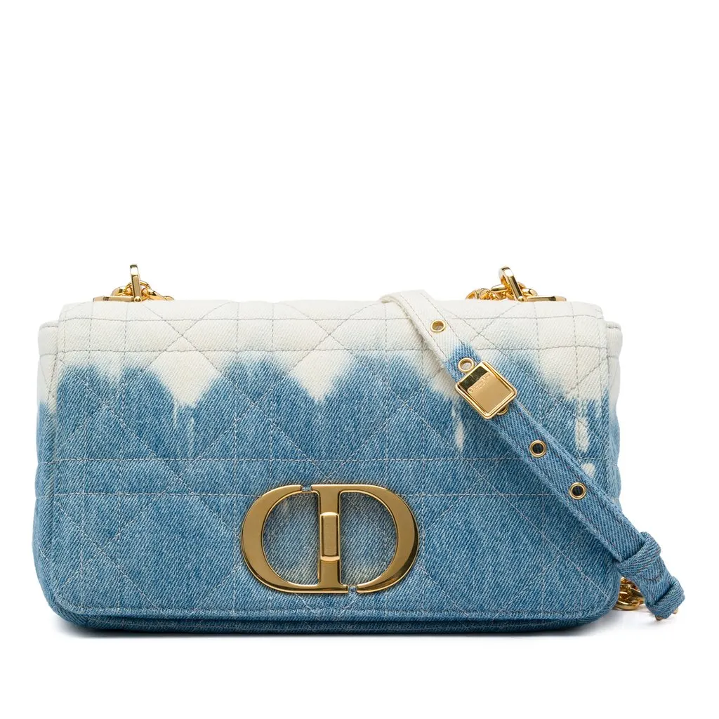 Dior Medium Denim Tie Dye Macrocannage Caro Bag Blue Denim Very good - Front View