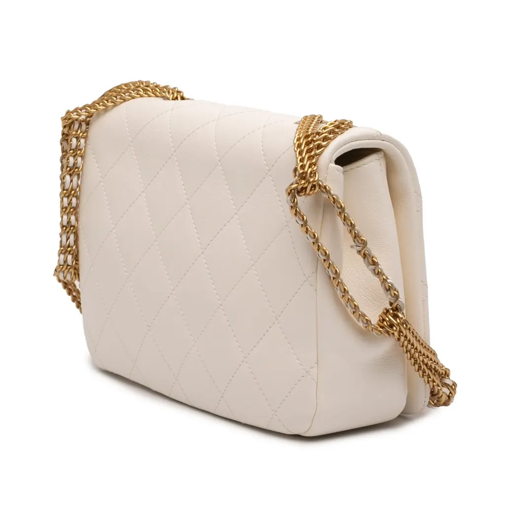 Chanel Small Quilted Lambskin On And On Chain Flap White Leather Very good - Back View