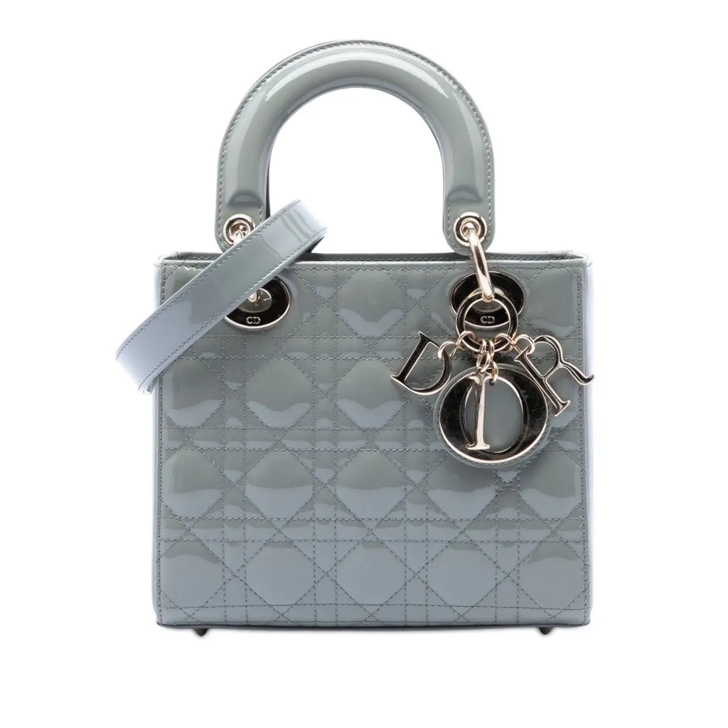 Dior Small Patent Cannage Lady Dior Grey Leather Very good - Front View